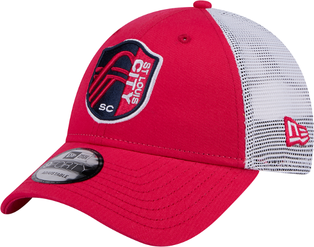 The St. Louis City SC Team 9FORTY A-Frame Snapback features an embroidered St. Louis City SC logo at the front panels with a mesh back and a snapback closure at the rear.