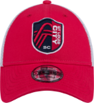 The St. Louis City SC Team 9FORTY A-Frame Snapback features an embroidered St. Louis City SC logo at the front panels with a mesh back and a snapback closure at the rear.